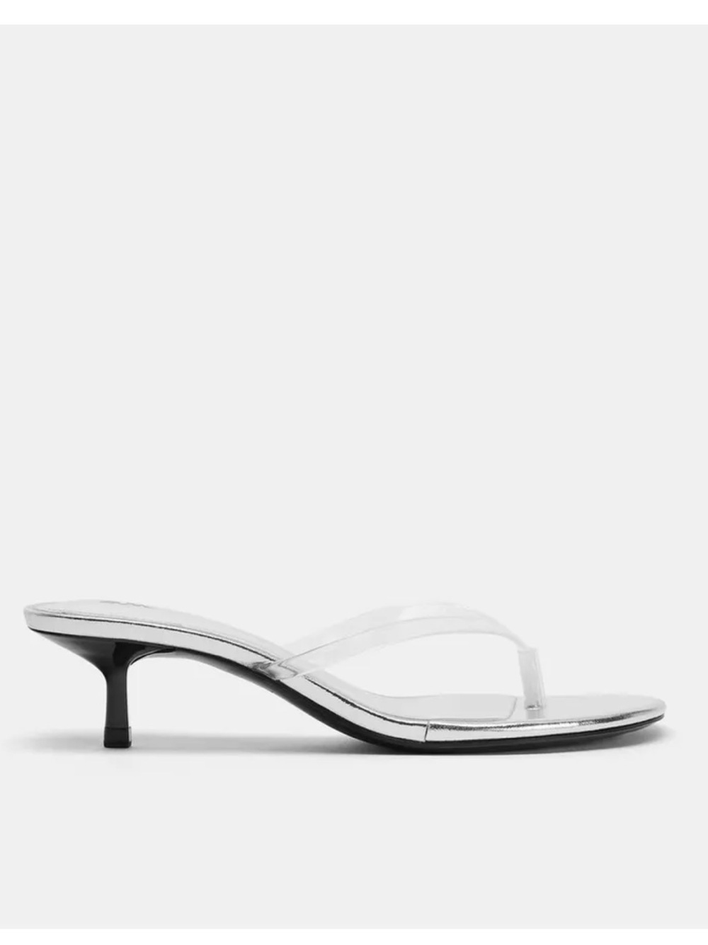 Zara Silver Metallic Clear-Strap Mid Kitten Heel Sandals - Picture 5 of 6
